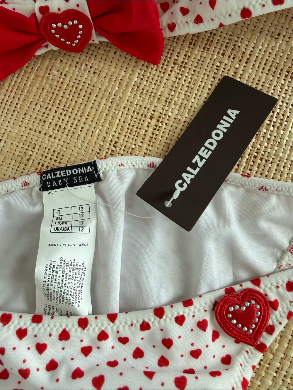 Kids White & Red Heart Print Bikini
